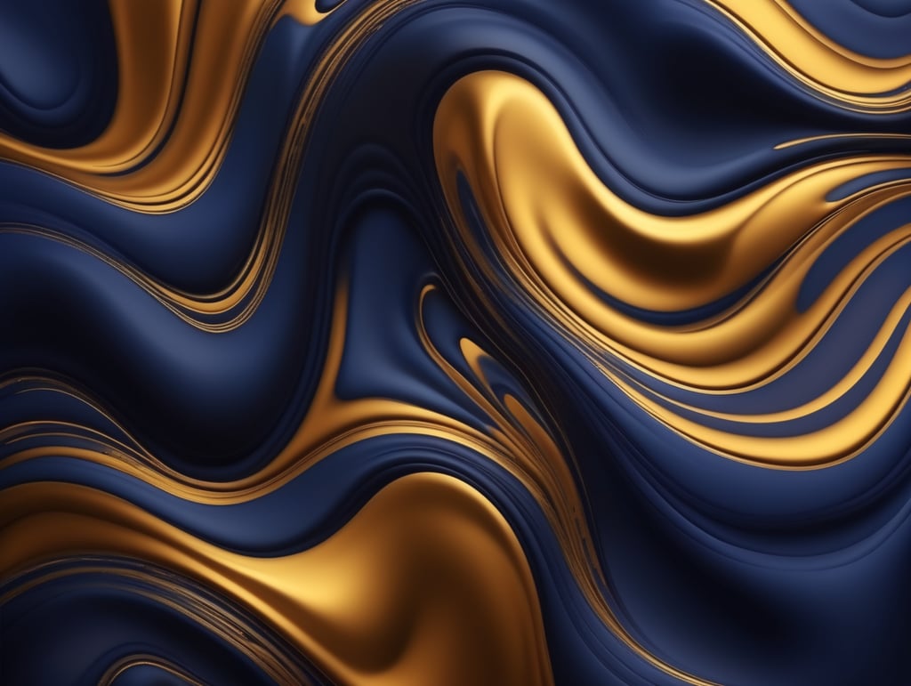 Fluid abstract background, dark indigo, gold, art,