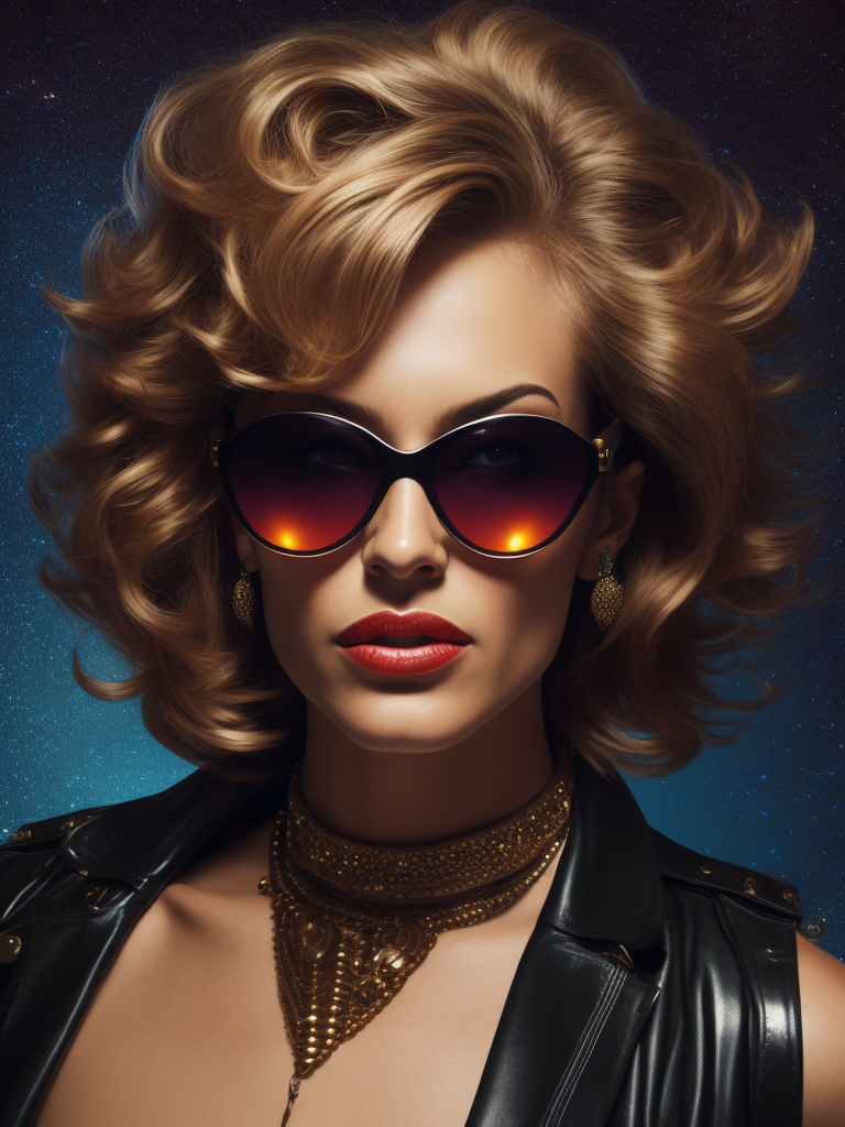 portrait of a woman in an 80's disco wearing sunglasses , in the style of retro funk art, disco themed, Annie Leibovitz, wild and daring, iconic album covers, lively movement, ultimate realism, --ar 53:64