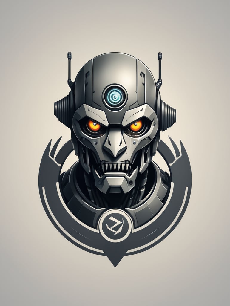 A logo for my gaming brand. A robot looking like monster in a circle logo