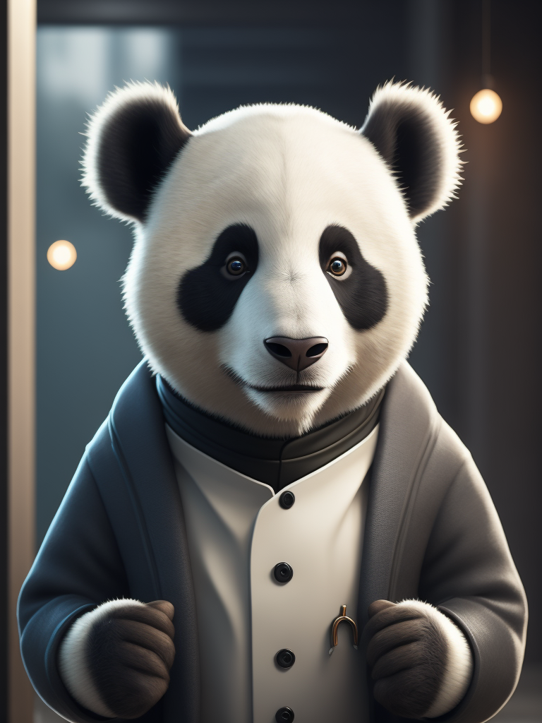 Cute white panda look like a human stylized as a doctor