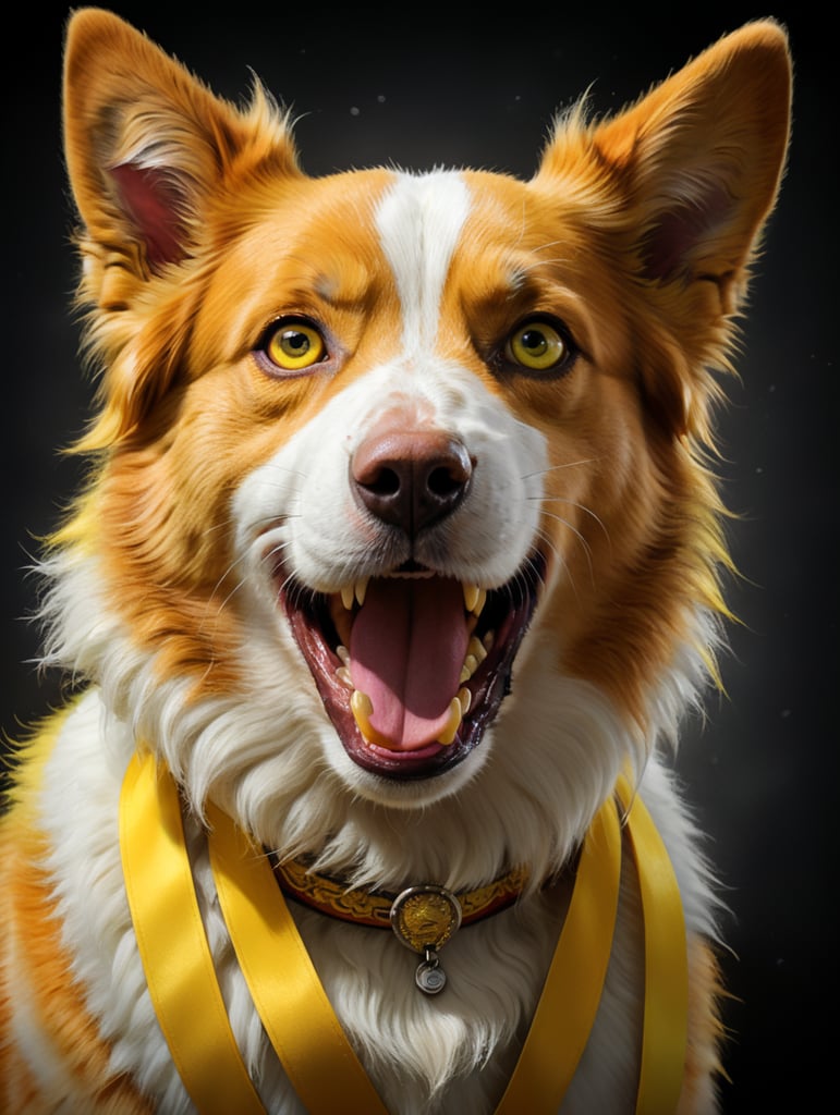 a disney pixar inspired movie poster with title Leo in the image a yellow french border collie with a yellow ears and white strip on the nose