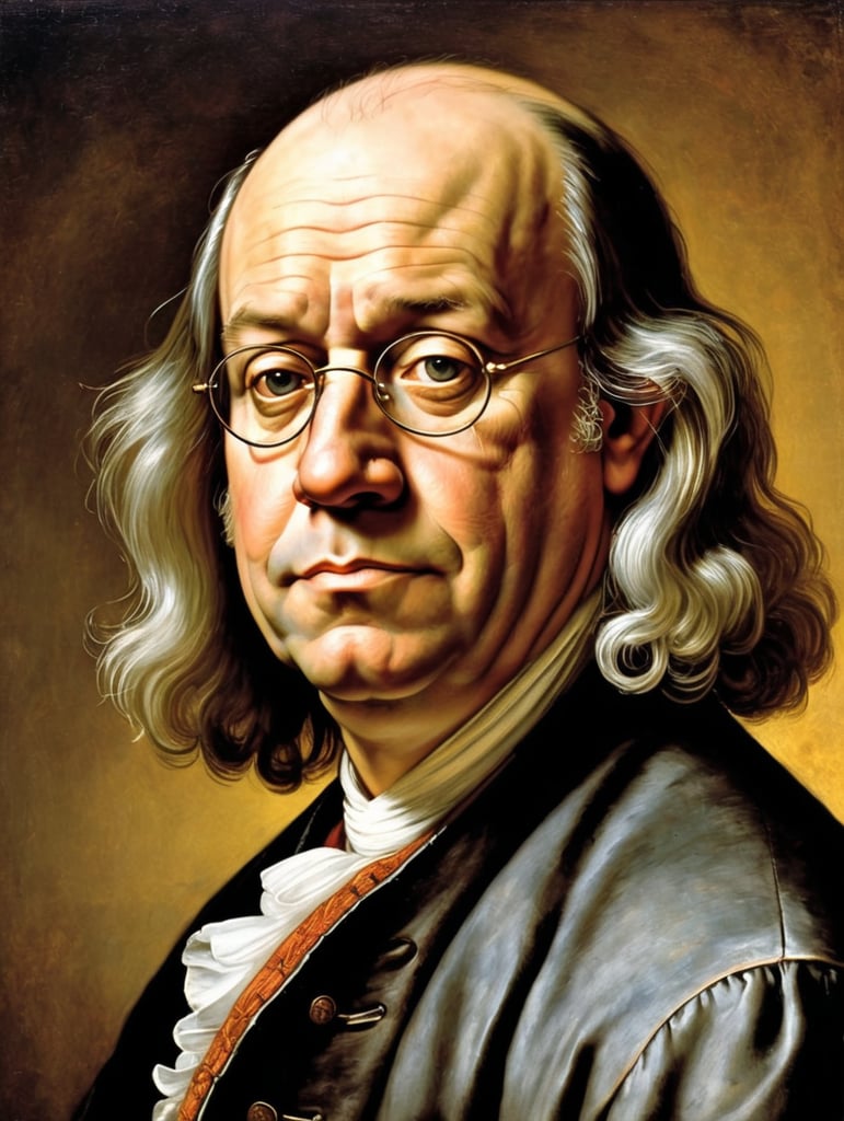 Portrait of Benjamin Franklin by Rembrandt Harmenszoon van Rijn, sad face, America, so sorry