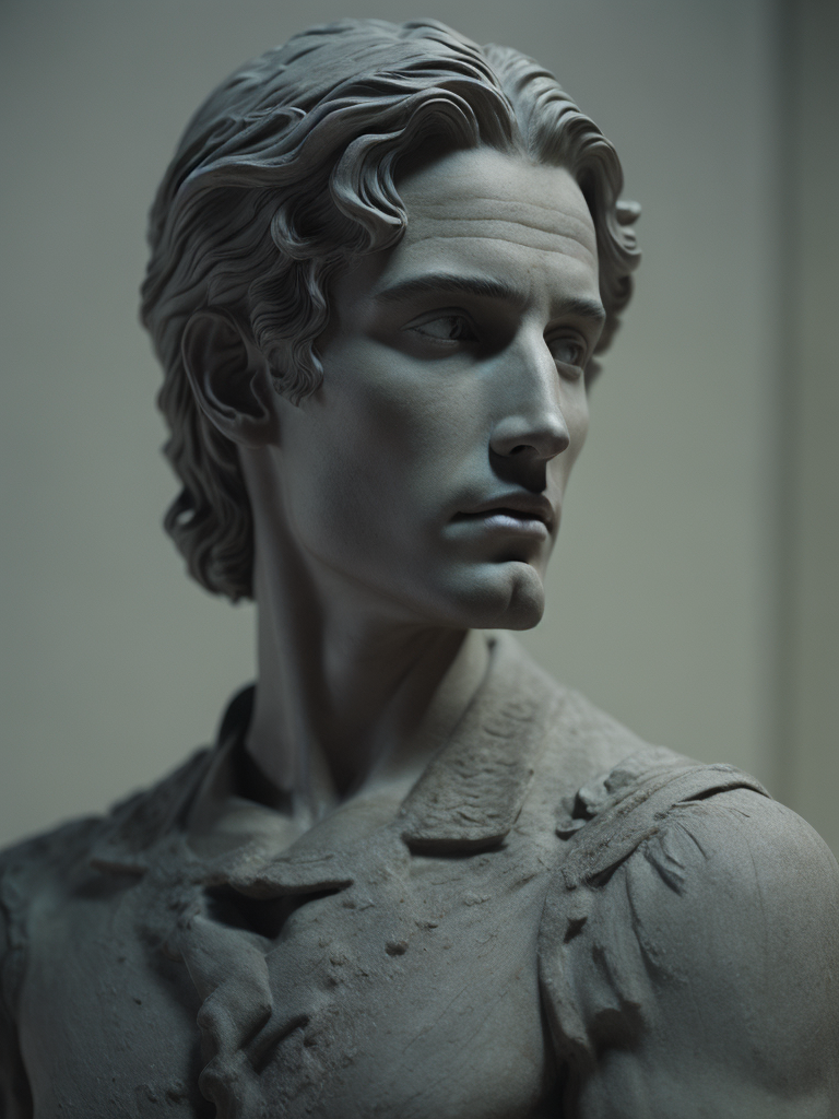 a half of a head of an antique Greek marble statue, sharp on details, dark atmosphere