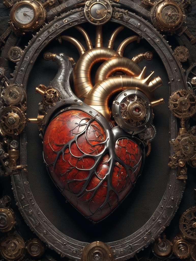human heart made by a skilled craftsman in medieval steampunk style