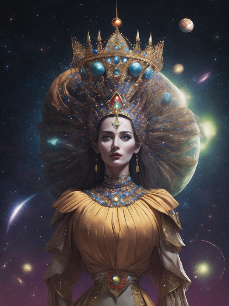 trippy Outer Space celestial carnival Queen, Wojciech Siudmak, surreal, beautiful, epic, spectacular