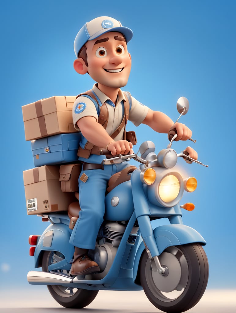 man on motorcycle making courier delivery with light blue background