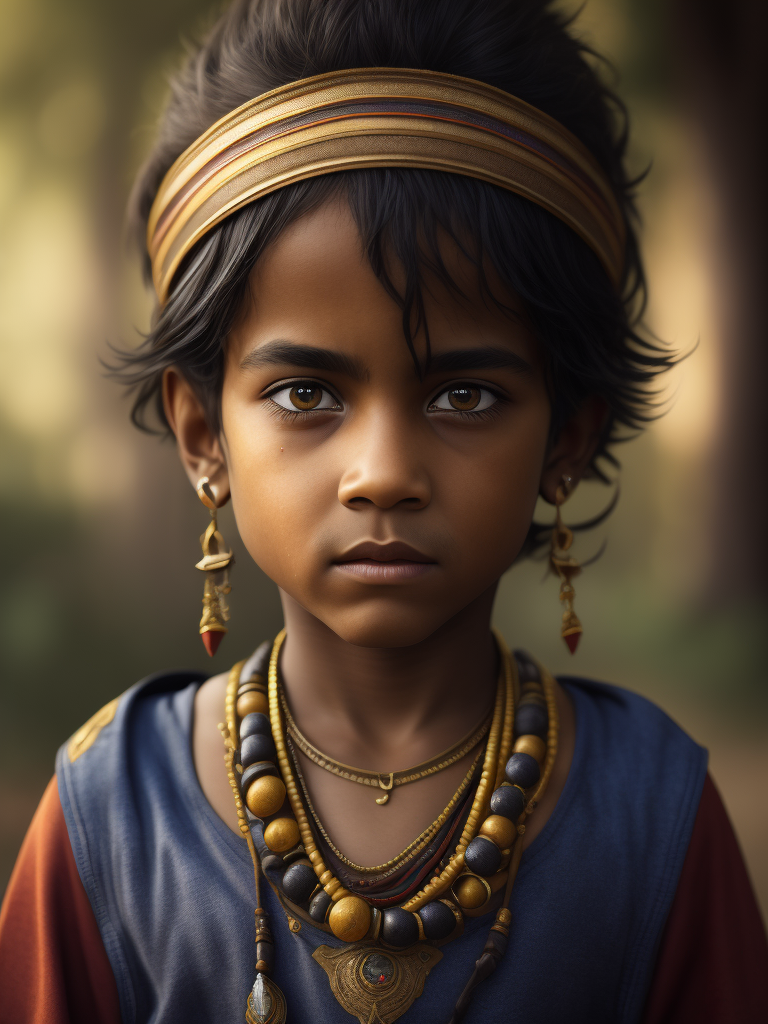 Portrait of an Brazilian Indian child, high definition, photography, cinematic, detailed character portrait, detailed and intricate environment