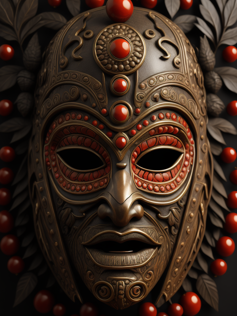 wooden maori mask, traditional mask, red bead, crisp, ancestors, bronze, forward-facing, cultural heritage, oba