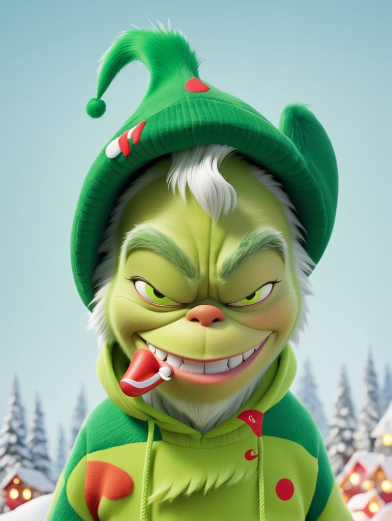 Grinch wearing hoodie and nike shoes