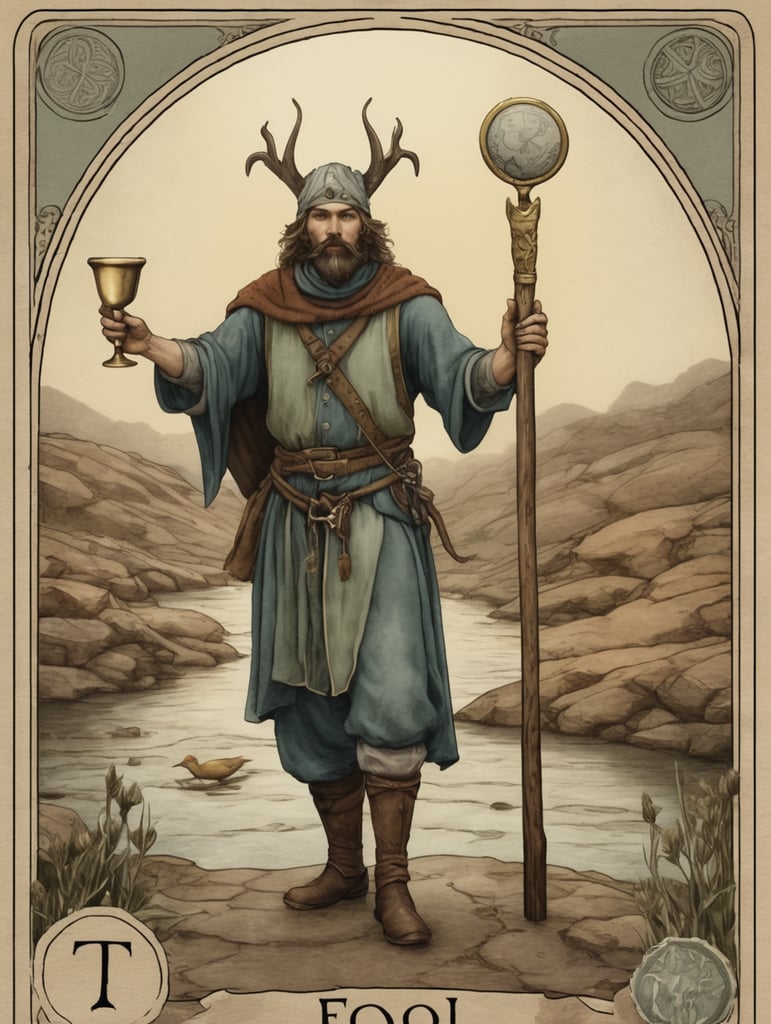 Tarot card , “the fool”, rustic, fantasy, traditional tarot layout