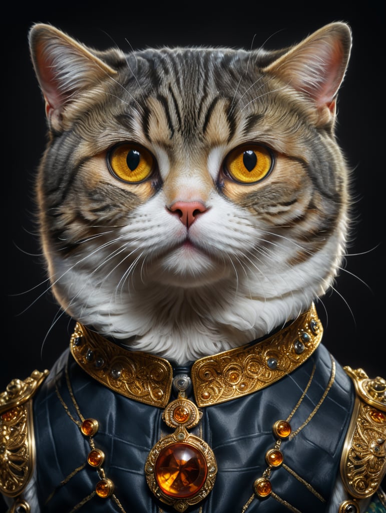 Кот, вислоухий, янтарные глаза, в костюме, шотландская порода,