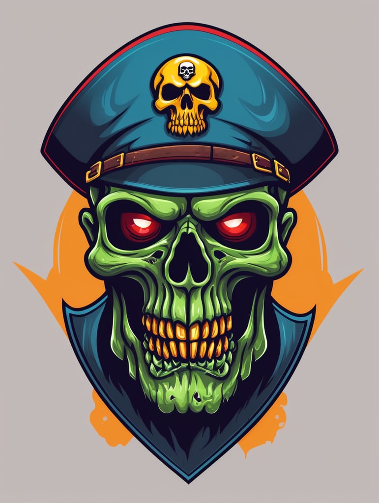 Aggressive Zombie skull captain pirate mascot logo, e-gaming, bright colors, Gaming Logo, vector image