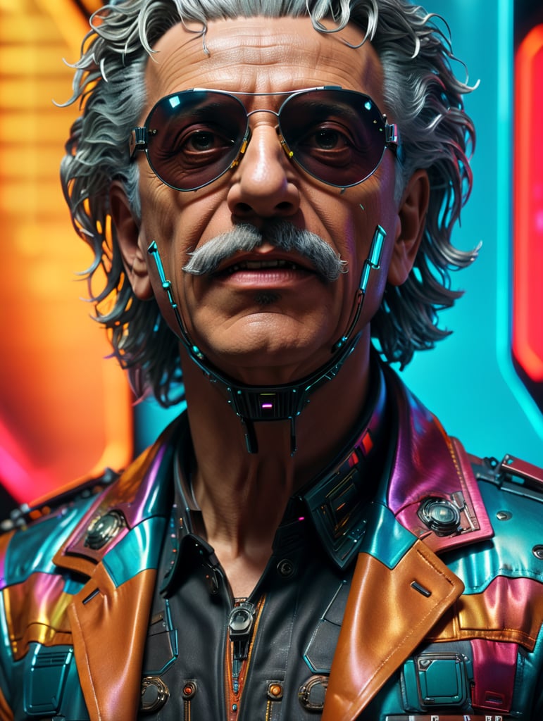 holographic, cyberpunk, Albert Einstein, Max Headroom style