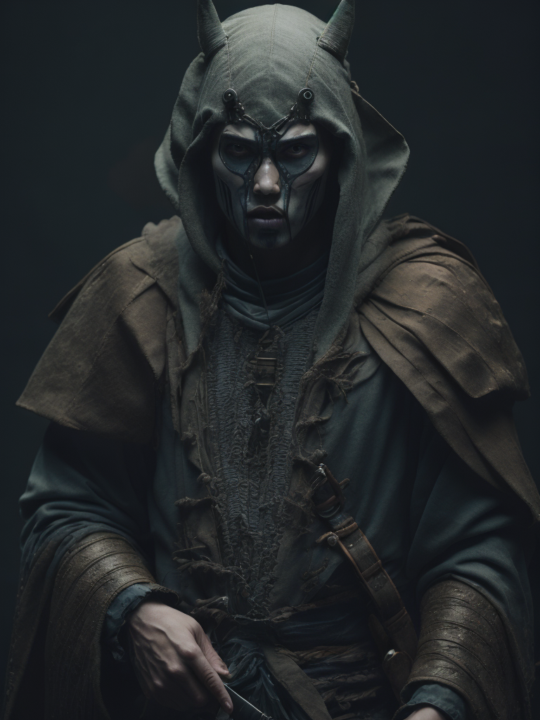 samurai portrait, mirror, no face