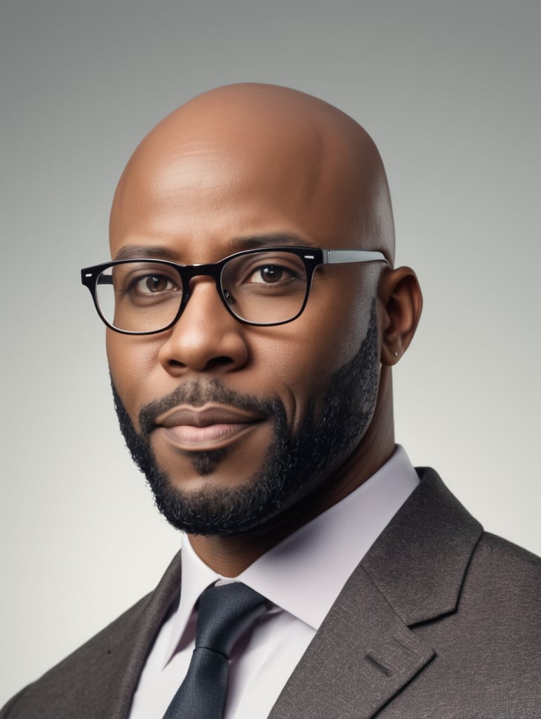 Bald headed black man wearing glasses Without beards