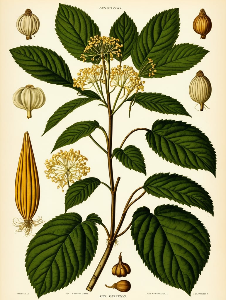 vintage accurate botanical illustration of ginseng