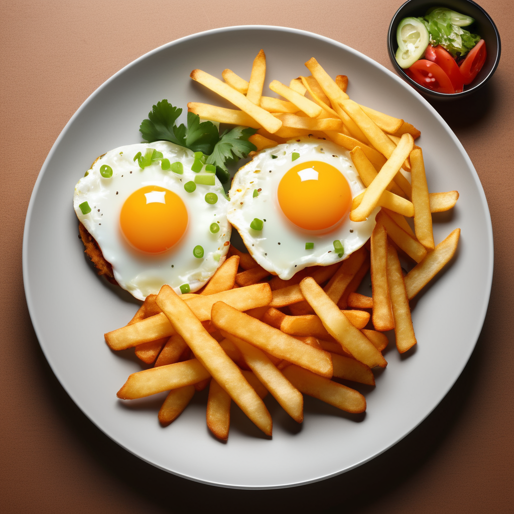 corporate dinner cuisine, Asian fried egg chips, minimalistic, healthy dish, hyper realistic, ultra hd, detailed