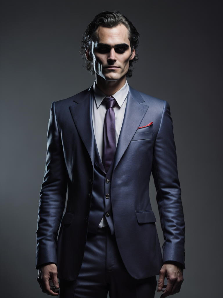Joaquin Phoenix as Bruce Wayne in Batsuit in Batman Game in Joker Makeup, Full Body