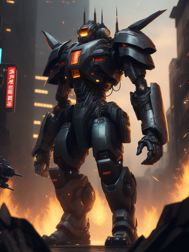 cyberpunk mecha in japanese mange style with explosions