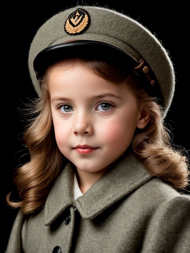world war 2 era girl in an all-wool mackinaw, isolated, on a black background.