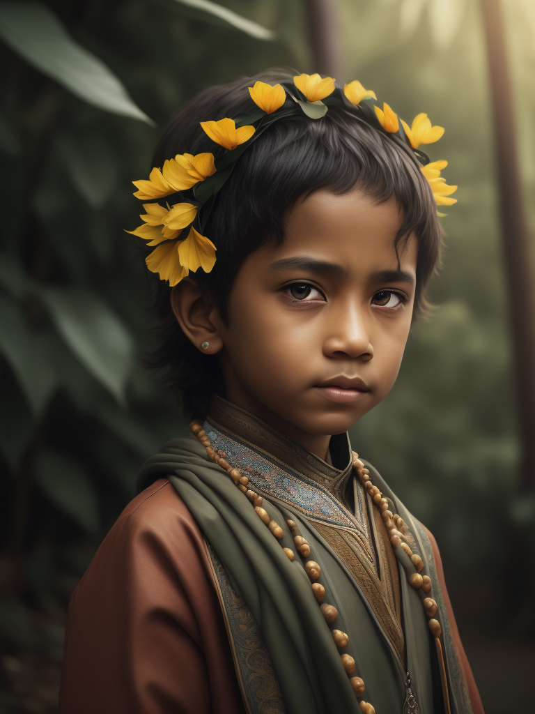 Portrait of an Malaysian muslim child, high definition, photography, cinematic, detailed character portrait, detailed and intricate environment