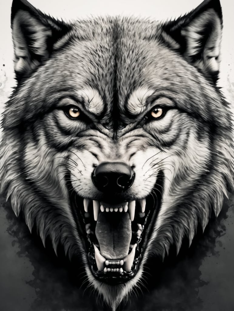angry Wolf head in black and white
