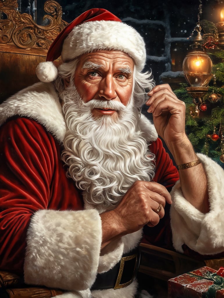 This artwork of the Santa Clause by George Wilson is an eye-catching poster-style drawing and illustration representing the iconic pulp style.