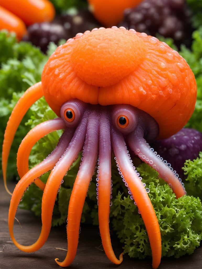 Incredible animal hybrid of a carrot plus a octopus. The tail of the carrot is a octopus.