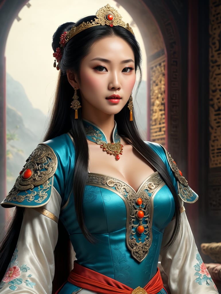 asian woman posing, cgsociety 9, beautiful render of tang dynasty, xianxia, mulan, ancient asian dynasty princess, by Lü Ji, beautiful oriental woman, beautiful asian woman, chinese princess, young asian woman, beautiful young asian woman, manhwa, korean artist, beautiful young korean woman, beautiful asian girl, asian woman