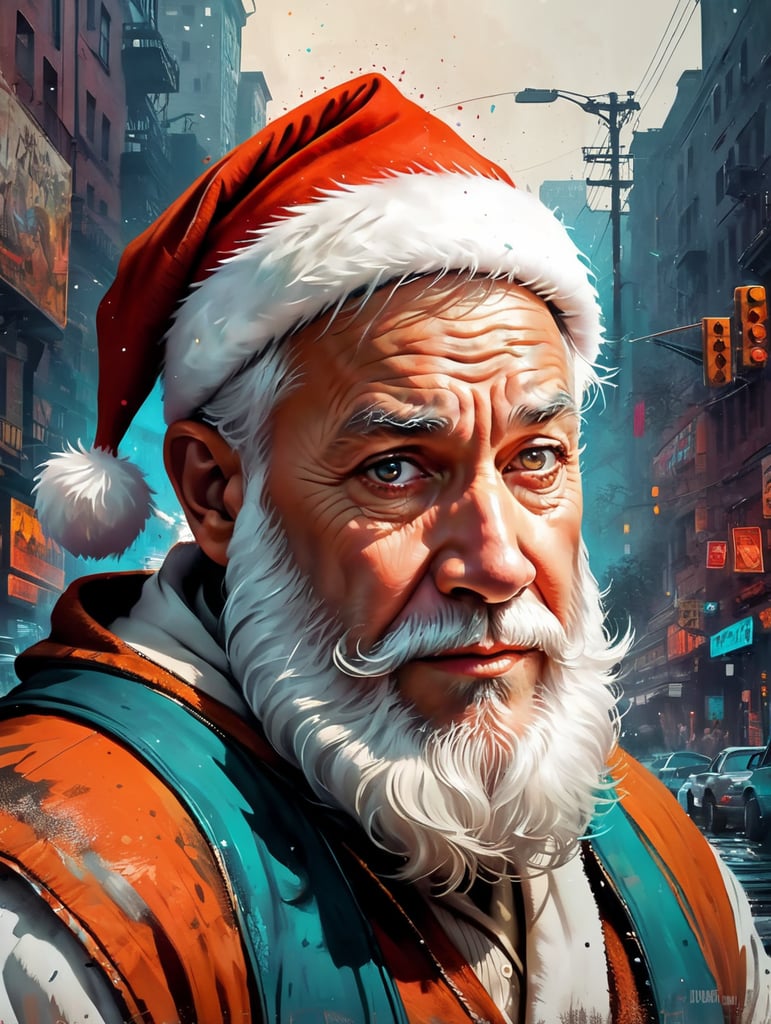 This artwork of the Santa Clause by George Wilson is an eye-catching poster-style drawing and illustration representing the iconic pulp style.