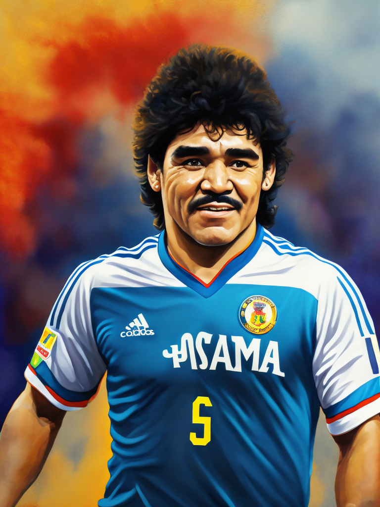 epic photo Diego Maradona, style of Edwin Georgi, Painting, Oil, Gouache, Watercolor, Portrait