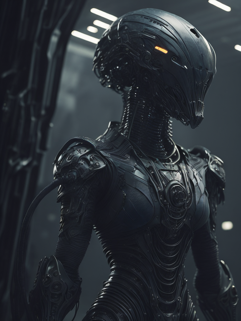 Alien biomechanic, full body cinematic style digital art render with mechanical and futuristic details