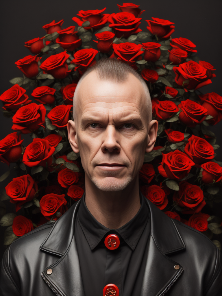 vince clarke con rosas rojas y botones de sintetizadores