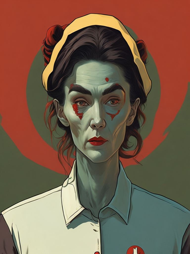 Portrait of a zombie nurse, retro minimalist portrait by jean giraud, moebius starwatcher comic