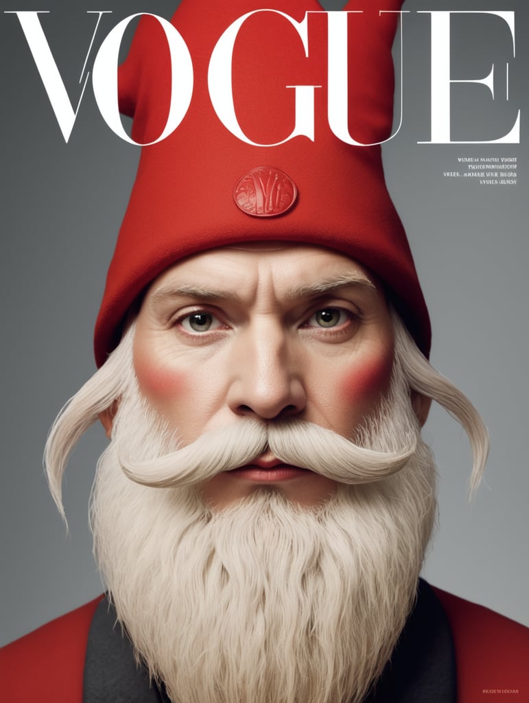 red gnome face on the cover of Vogue
