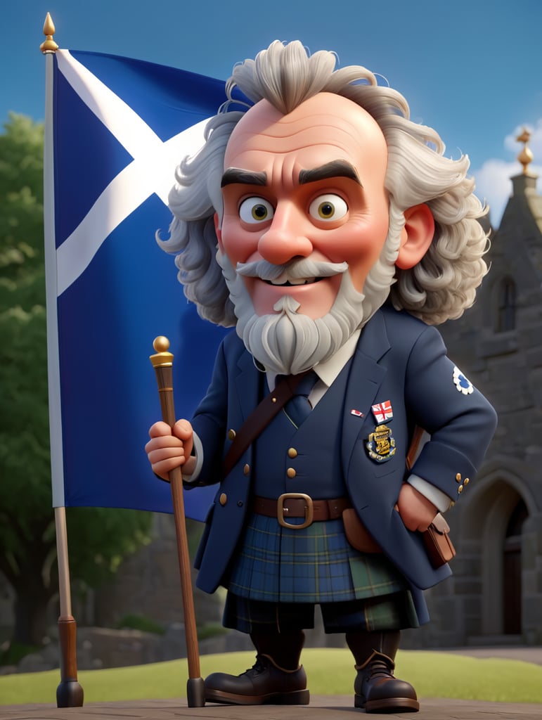 Billy connoly with a Scottish flag