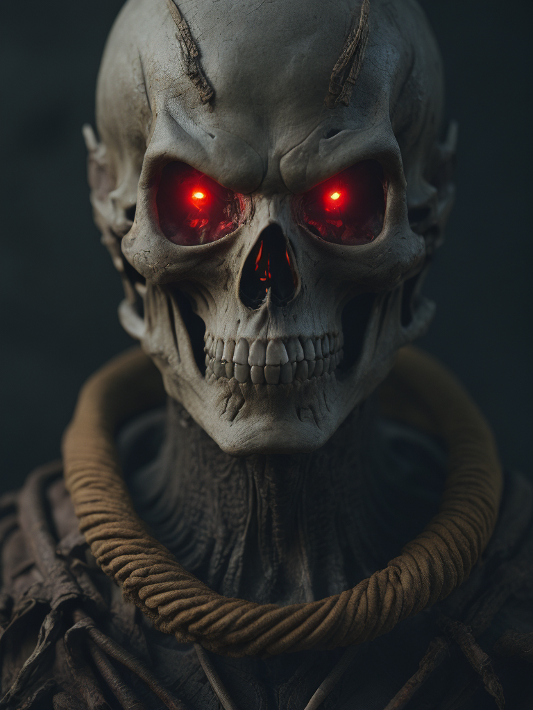 void of skulls with golden veins, red light from a side