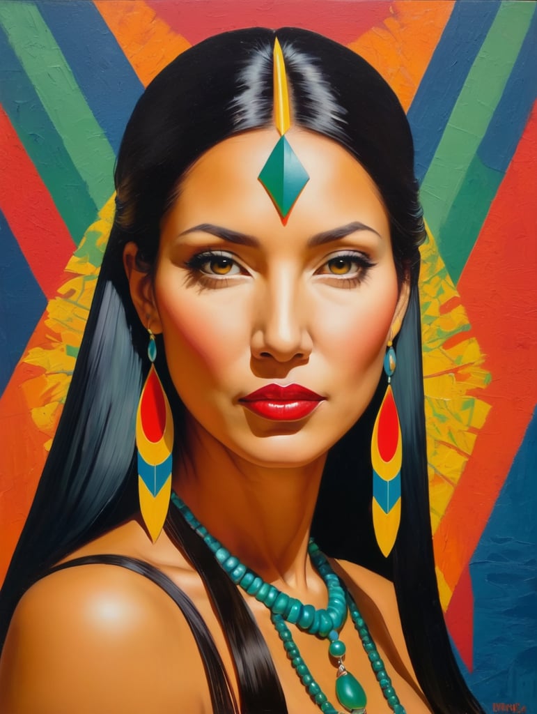Pocahontas, Painting, Oil, Portrait, Expressionism, Abstract, USA, style of Ed Paschke