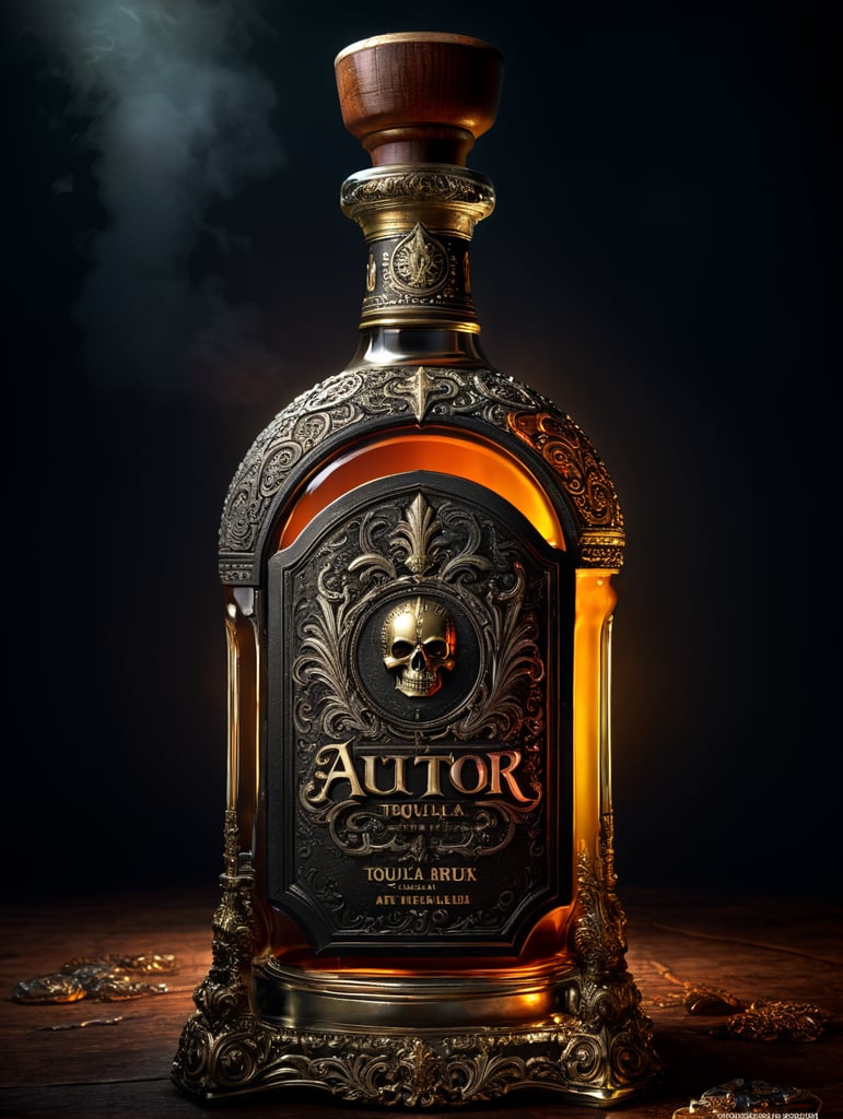 BOTELLA DE TEQUILA, MARCA "AUTOR", BRANDING Y RENDER