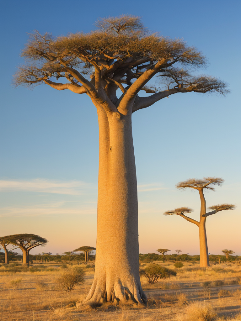 Baobab tree, savanna, sunset, high detail