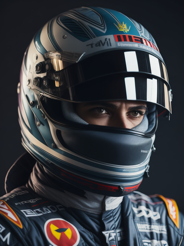 Formula 1 driver with helmet and costume