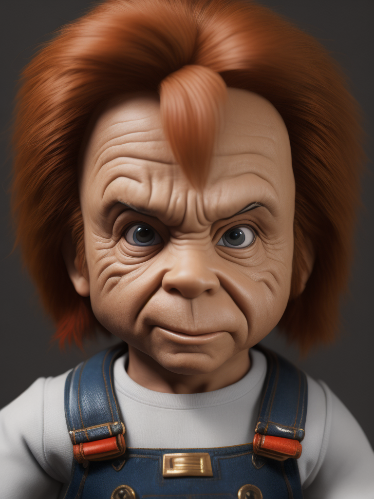 Chuck Norris as an evil Chucky doll, bright and saturated colors, highly detailed, sharp focus, Dramatic Lighting