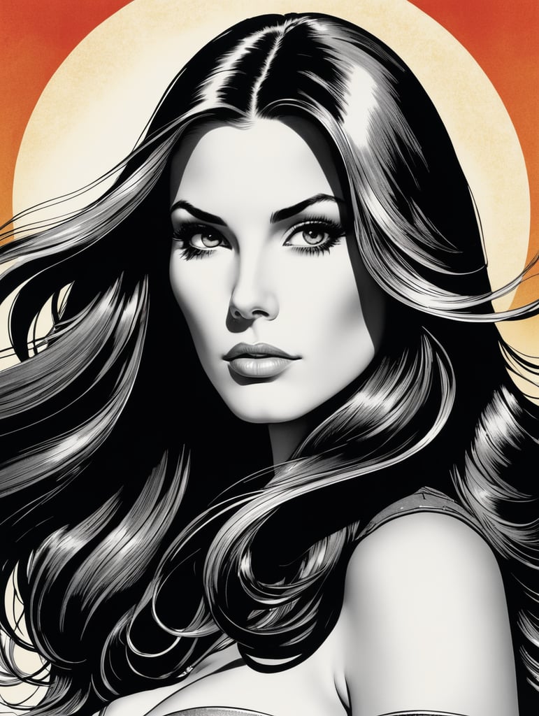 This artwork cover for a comic book of a beautiful women with long hair by George Wilson is an eye-catching poster-style drawing and illustration representing the iconic pulp style.