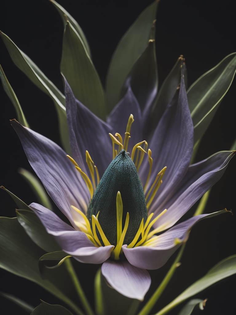 macro photo of a Bioluminescent Flower of a Lily, Glowing Bioluminescence