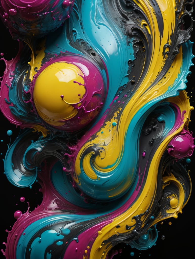 Cyan, magenta, yellow and black ink swirling and super glossy and bright