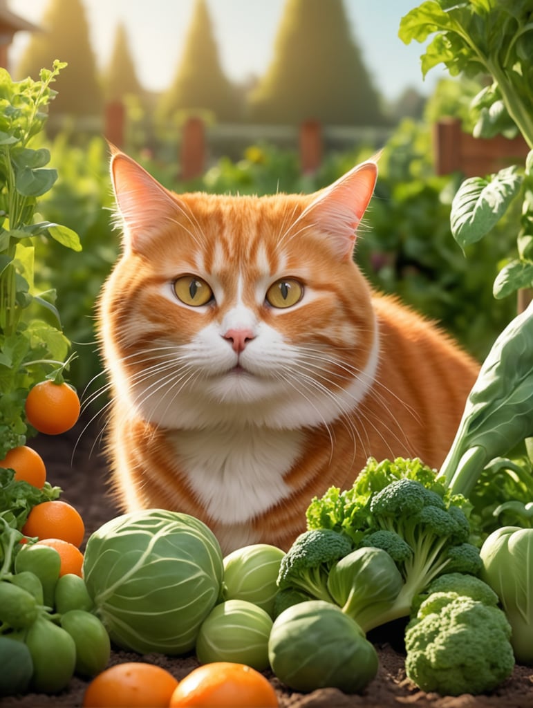 Disney pixar inspired movie poster with the title whiskerpaws in the image a plump orange tabby cat tending a vegetable garden