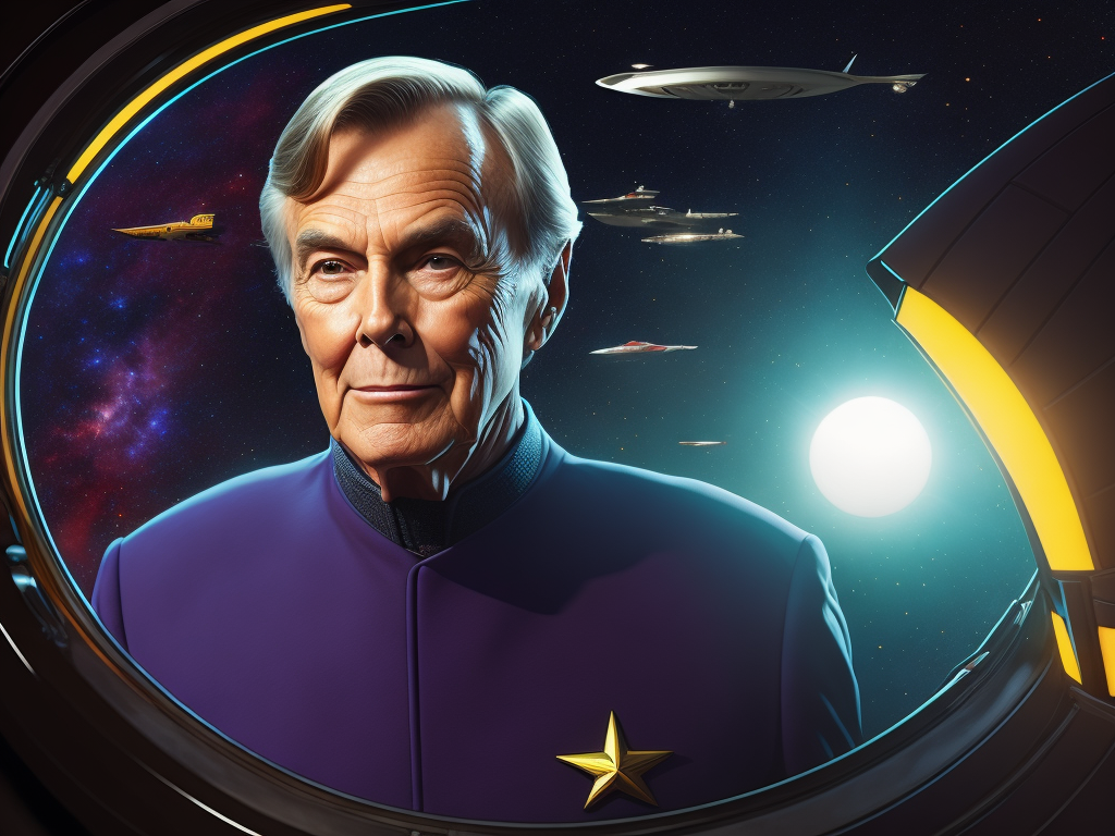 Adam West as captain of a the starship enterprise Vivid saturated colors, Contrast color