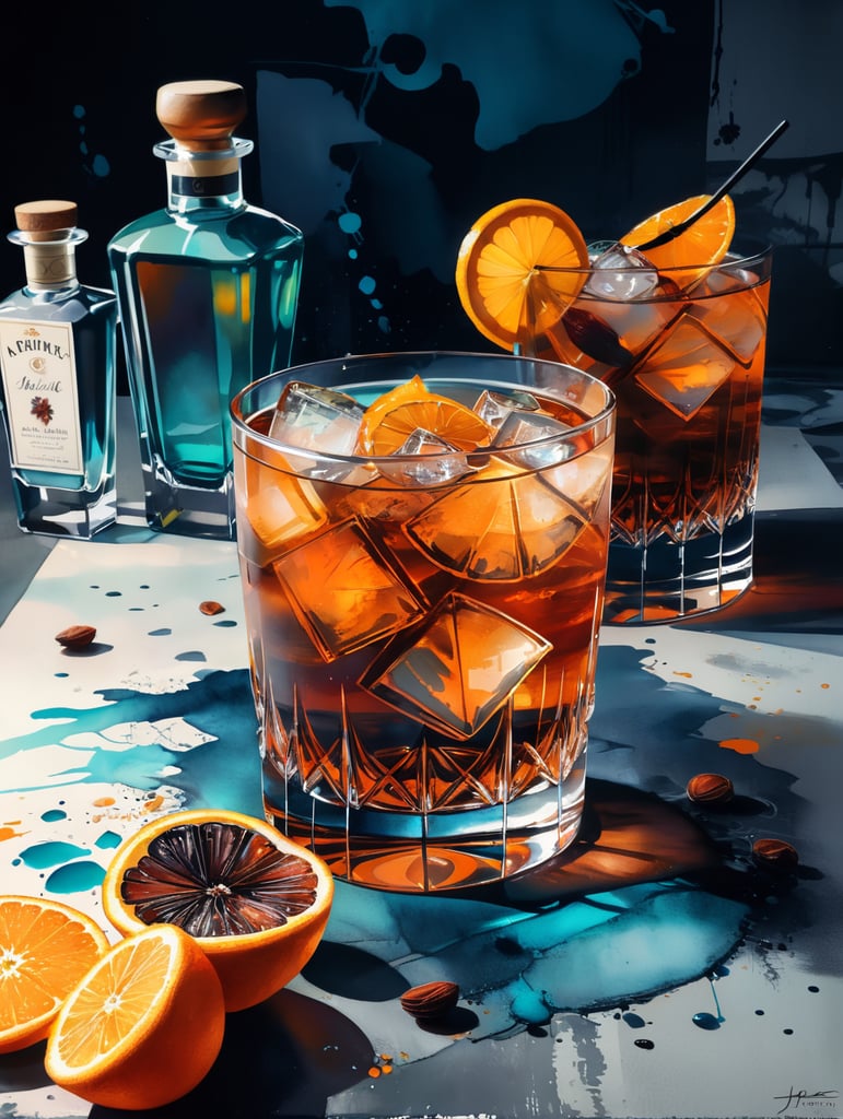 Gin cocktail with dried fruit slices, salted glass rim, mood lighting