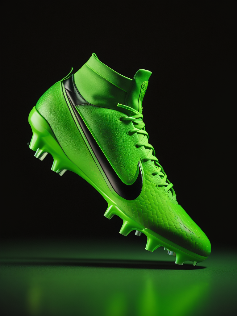 green football boot, black background, bright colors, high detailed