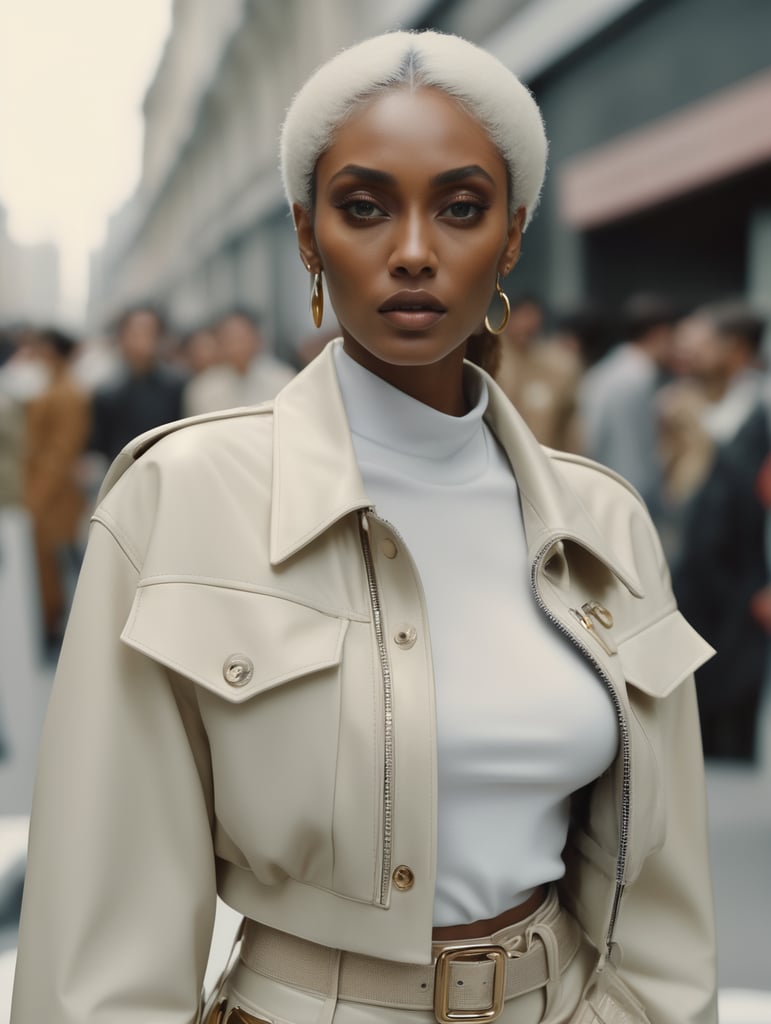 Donyale Luna, model, 8k resolution, hyper realistic, day, 35mm film, editorial, high fashion, 2023, off white by Virgil Abloh